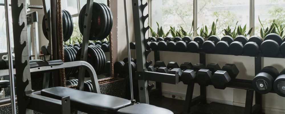 Gym equipment stored inside a container storage unit