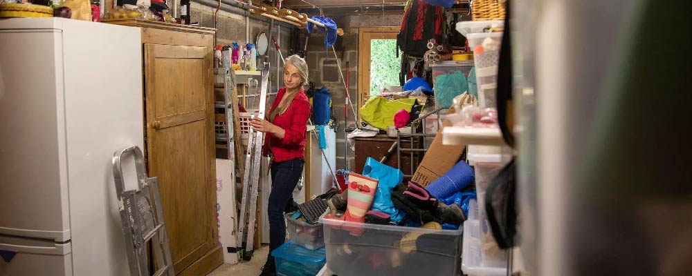 People cleaning their garage