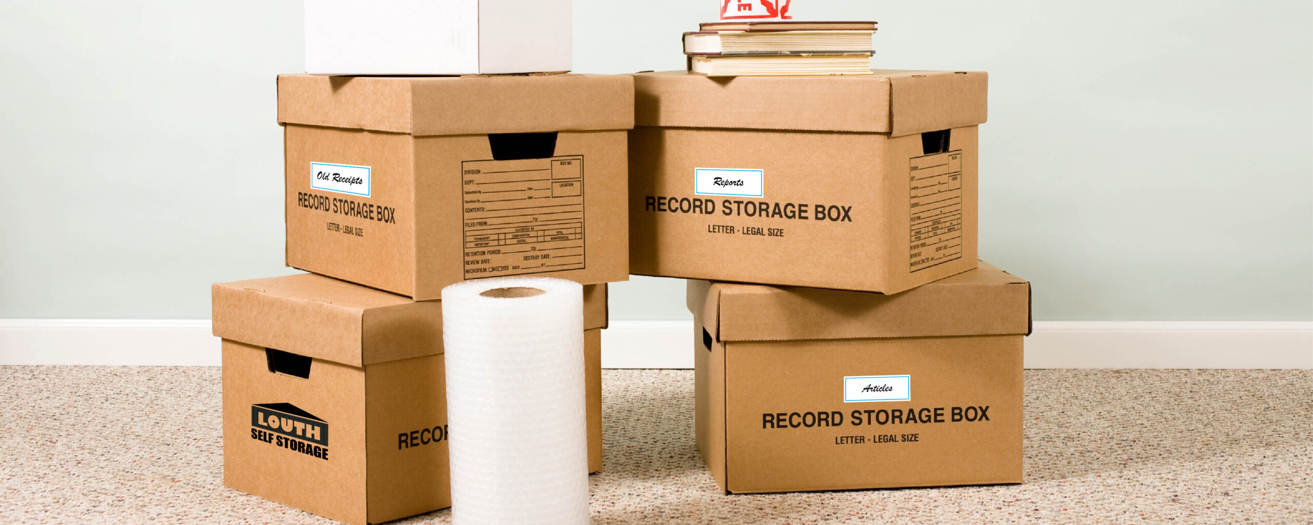 A box covered in labels