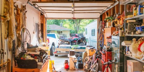 A cluttered garage